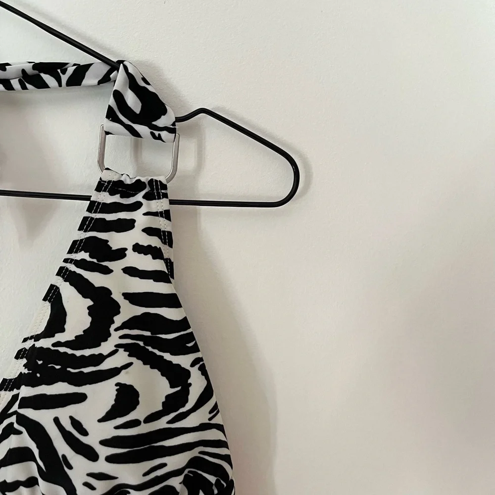 Women's Black & White Zebra Halter Tank Top /Tankini - Picture 2 of 3